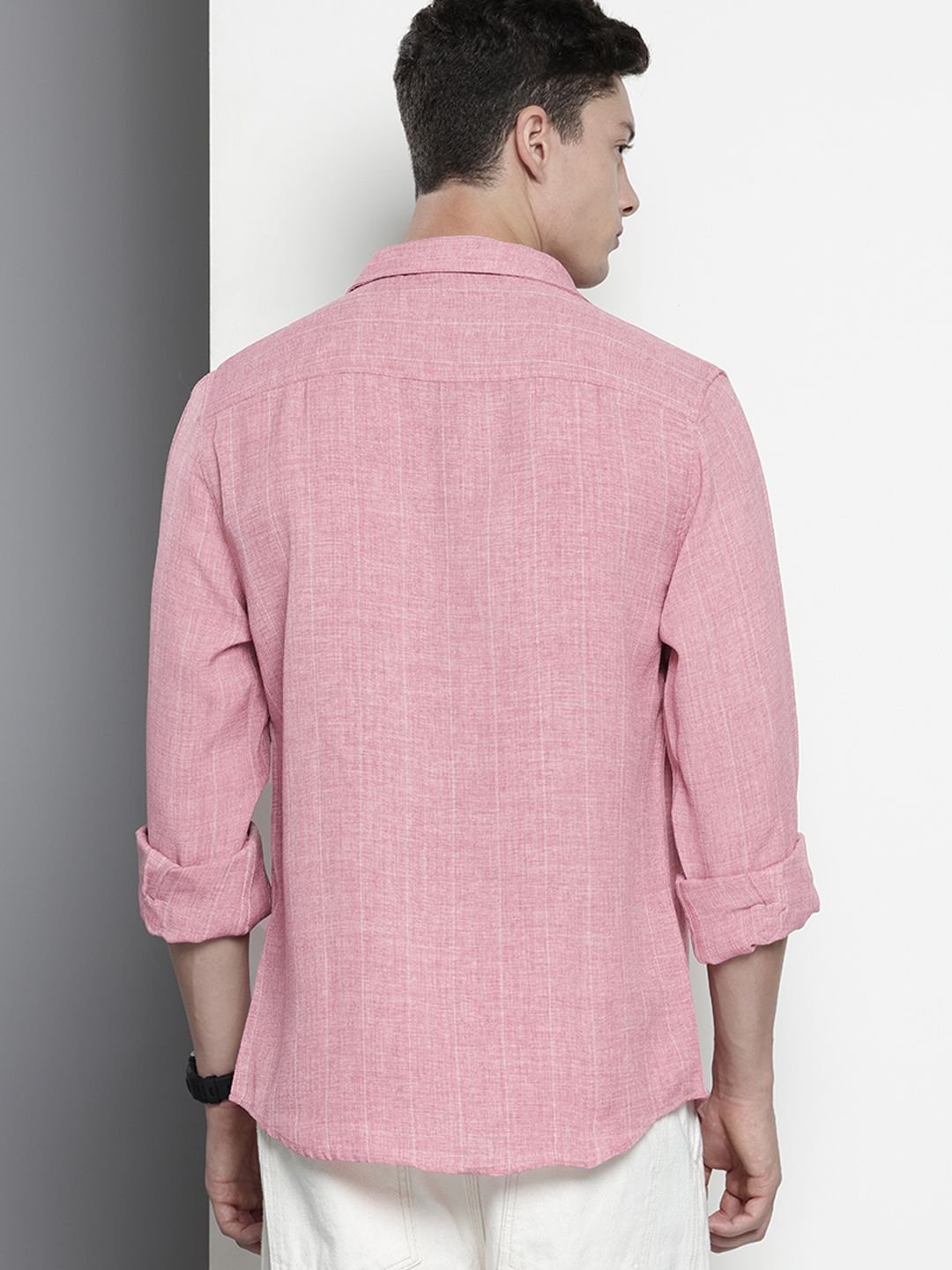 Men's Pink Slim Fit Striped Casual Shirt
