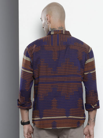Men's Brown Relaxed Fit Printed Bohemian Shirt