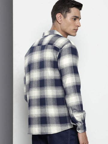 Men's Navy Blue Relaxed Fit Textured Casual Shirt