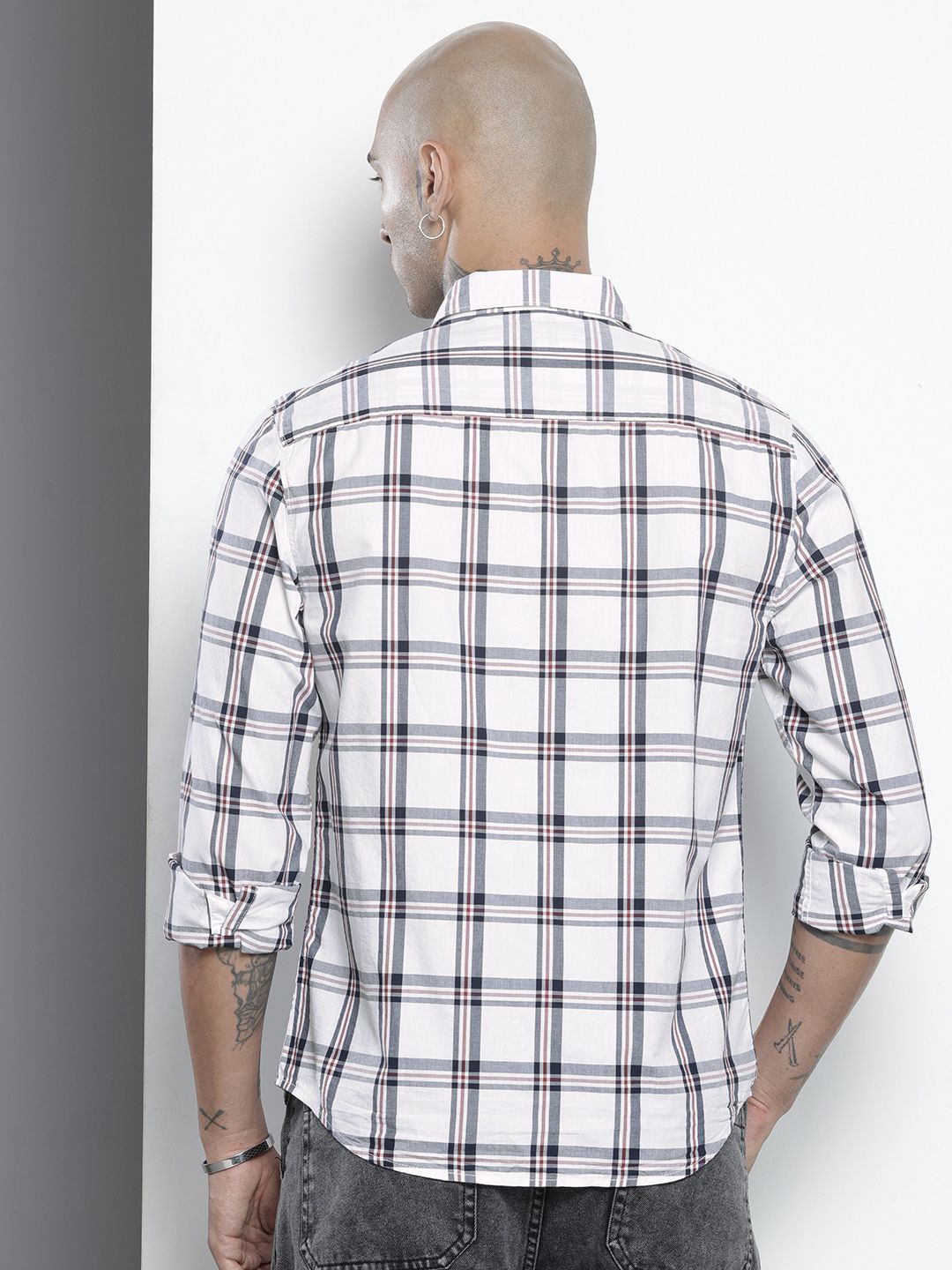 Men's White Slim Fit Checked Casual Shirt