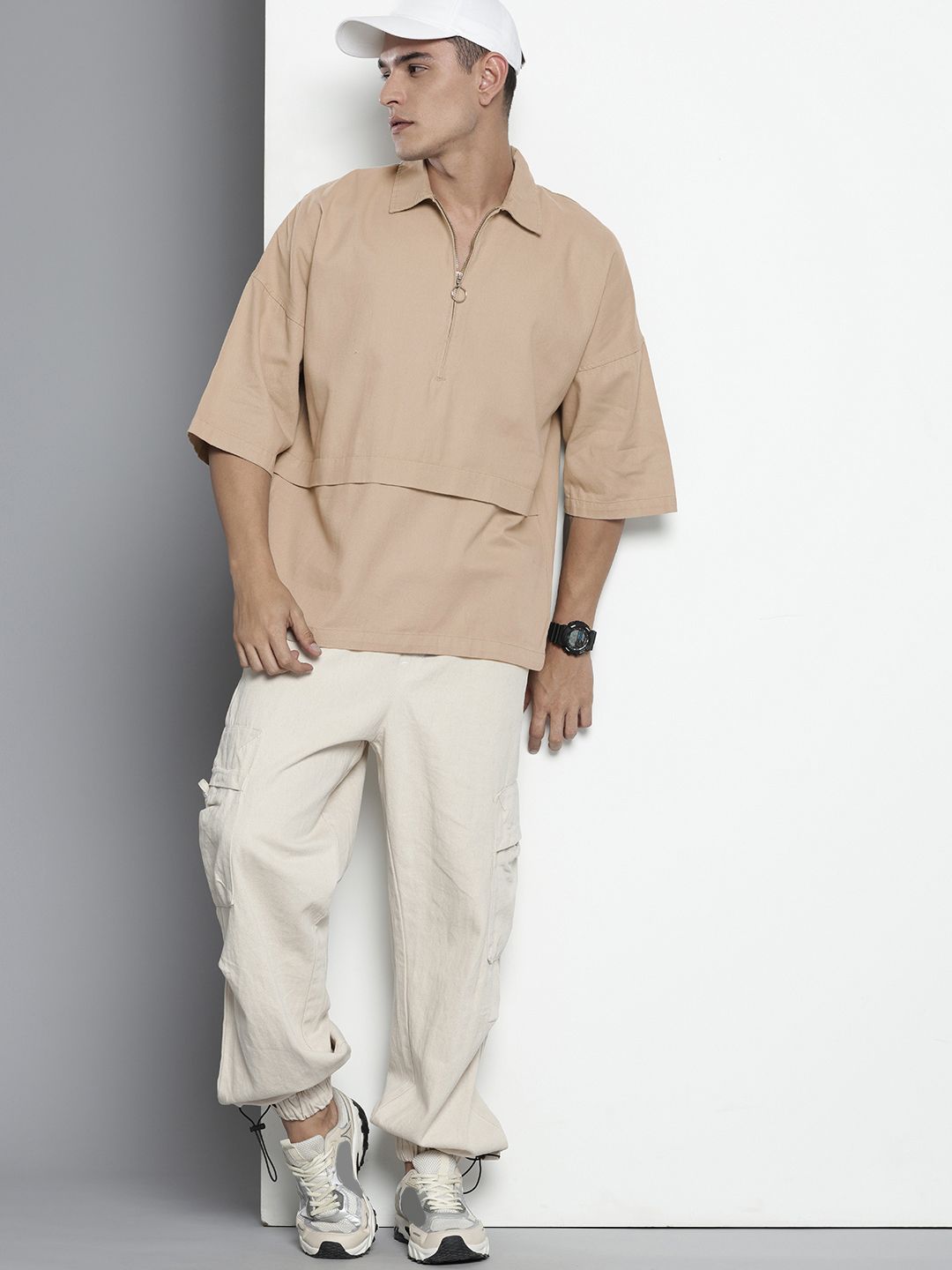 Men's Light Green Oversized Solid Street Wear Shirt