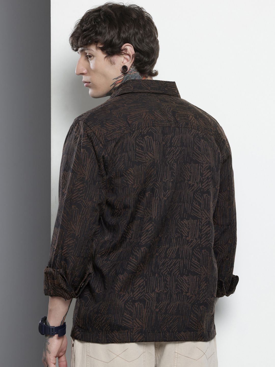 Men's Brown Regular Fit Textured Casual Shirt