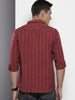 Men's Maroon Slim Fit Striped Casual Shirt