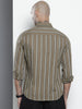 Men's Olive Slim Fit Striped Casual Shirt