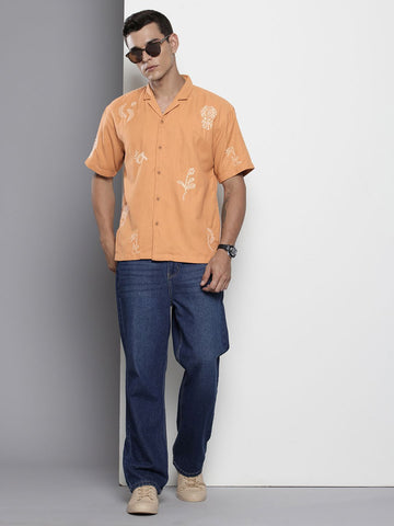 Men's Yellow Relaxed Fit Solid Resort Wear Shirt