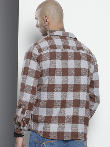 Men's Brown Relaxed Fit Checked Textured Shirt