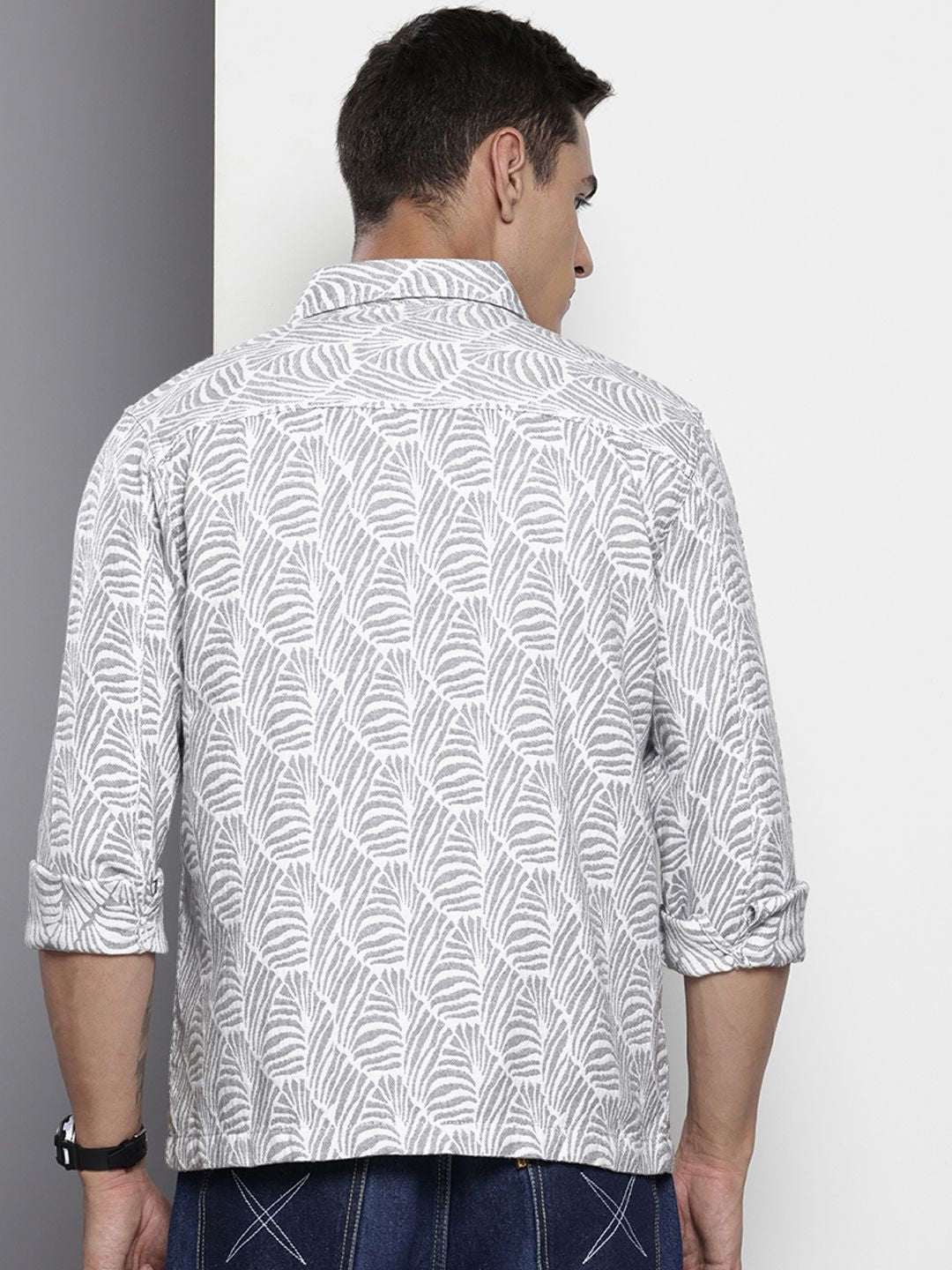 Men's Grey Regular Fit Textured Casual Shirt