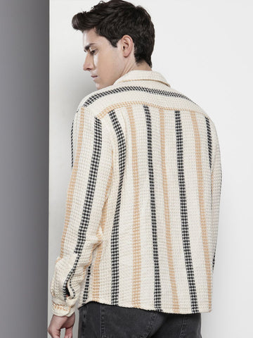 Men's Beige Relaxed Fit Textured Casual Shirt
