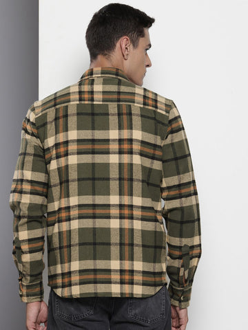 Men's Green Regular Fit Checked Casual Shirt