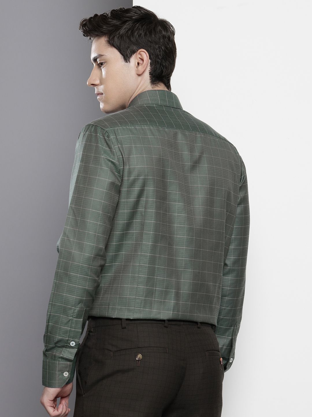 Men's Olive Slim Fit Checked Formal Shirt