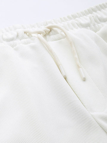 Men's White Relaxed Fit Textured Baggy Joggers