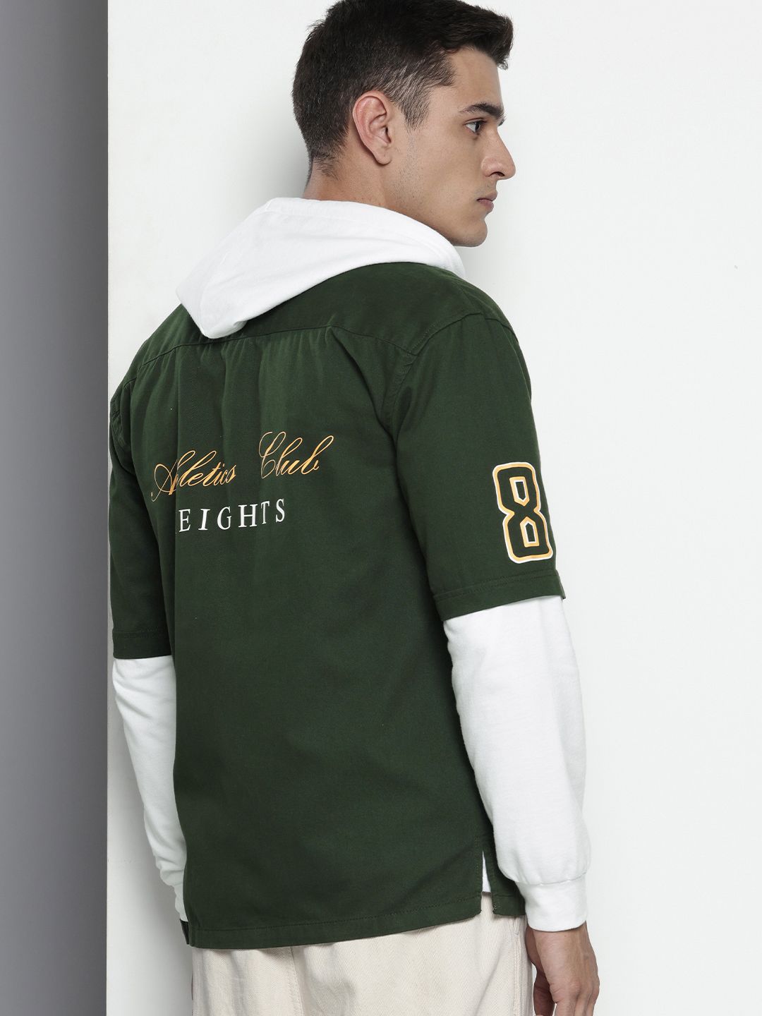 Men's Green Regular Fit Graphic Printed Street Wear Shirt