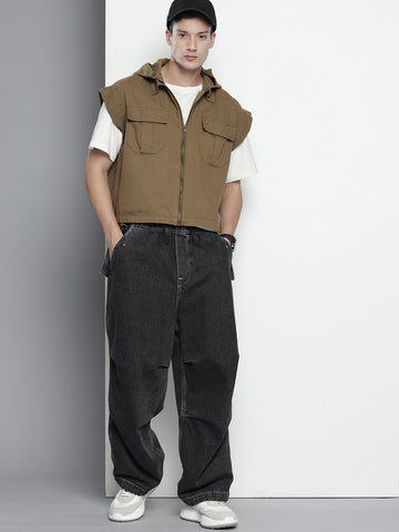 Men's Olive Oversized Fit Solid Korean Street Shirt
