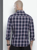 Men's Navy Blue Slim Fit Checked Casual Shirt