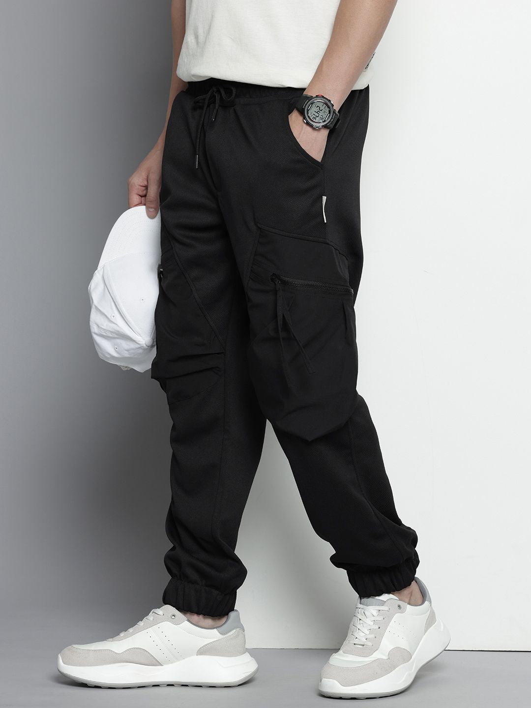 Men's Black Relaxed Fit Textured Casual Jogger