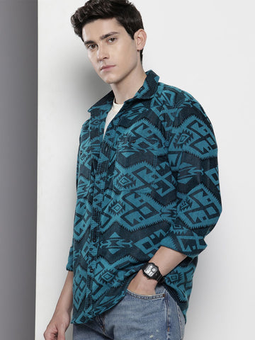 Men's Blue Relaxed Fit Textured Casual Shirt