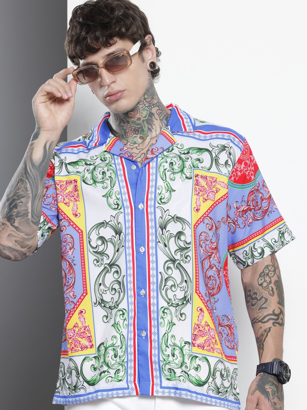 Men's Multicolor Oversized Fit Printed Print Shirt
