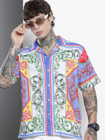 Men's Multicolor Oversized Fit Printed Print Shirt