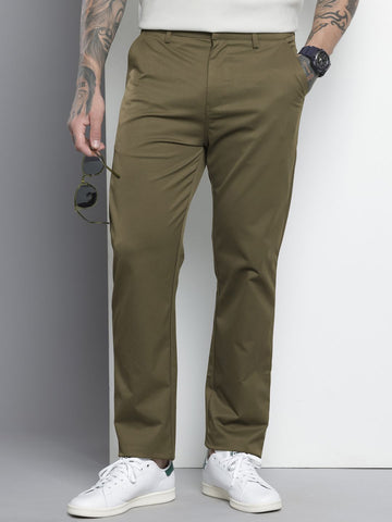 Men's Olive Regular Fit Casual Trousers