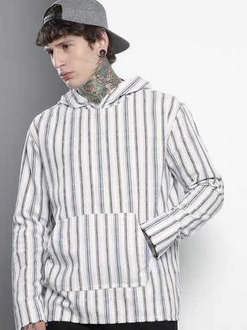 Men's Grey Relaxed Fit Striped Bohemian Shirt