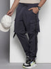 Men's Grey Tapered Fit Solid Cargo Joggers