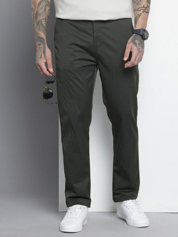 Men's Grey Regular Fit Casual Trousers