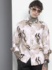 Men's Cream Slim Fit Printed Party Wear Shirt