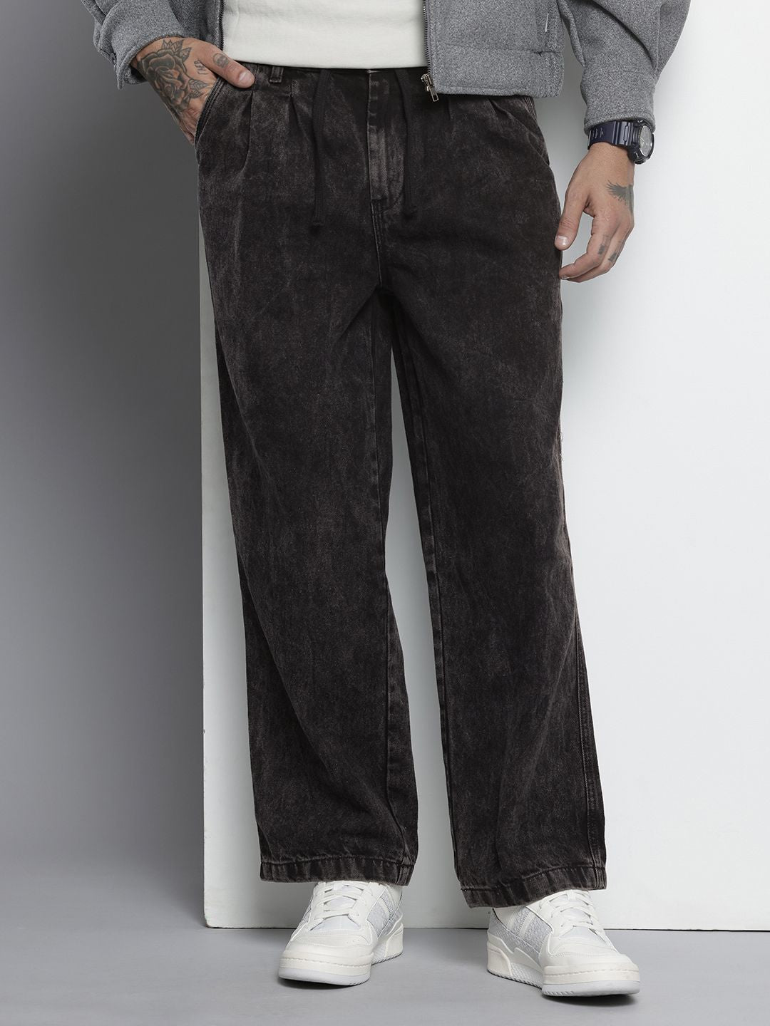 Men's Black Relaxed Fit Solid Denim Joggers