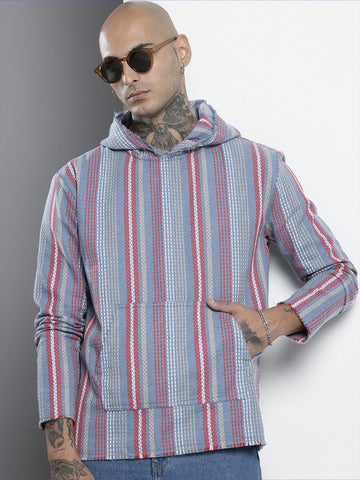 Men's Blue Relaxed Fit Striped Bohemian Shirt