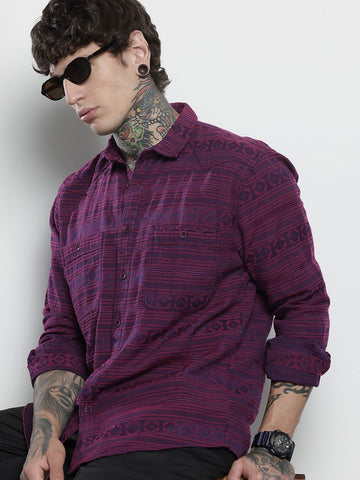 Men's Pink Relaxed Fit Textured Casual Shirt
