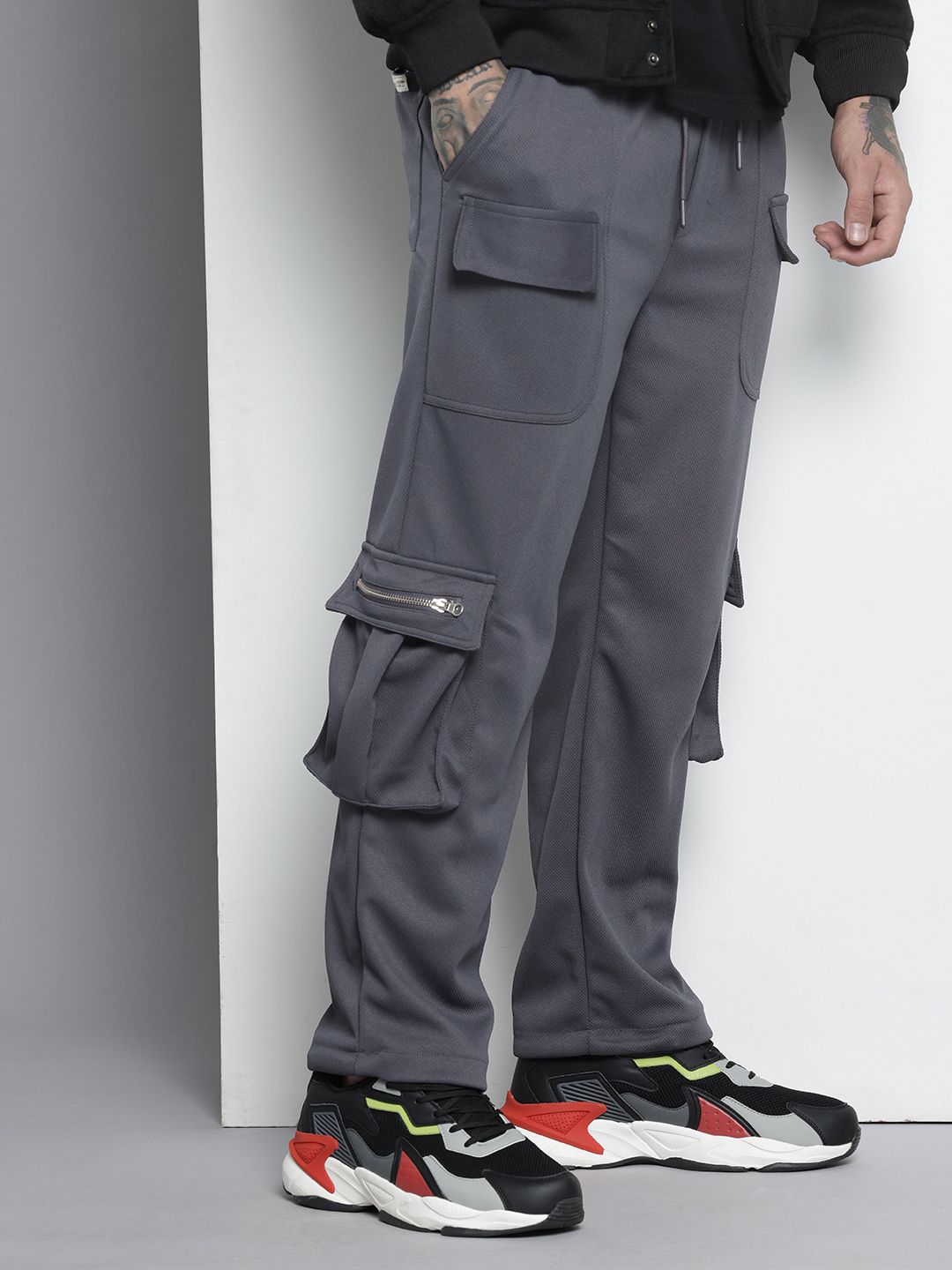 Men's Grey Relaxed Fit Street Joggers