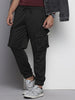 Men's Black Relaxed Fit Textured Cargo Joggers