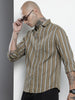 Men's Olive Slim Fit Striped Casual Shirt