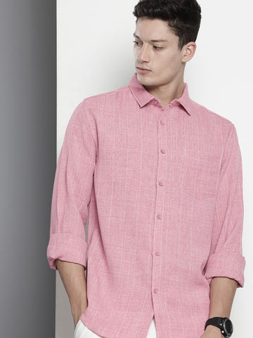 Men's Pink Slim Fit Striped Casual Shirt