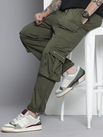 Men's Olive Relaxed Fit Street Joggers