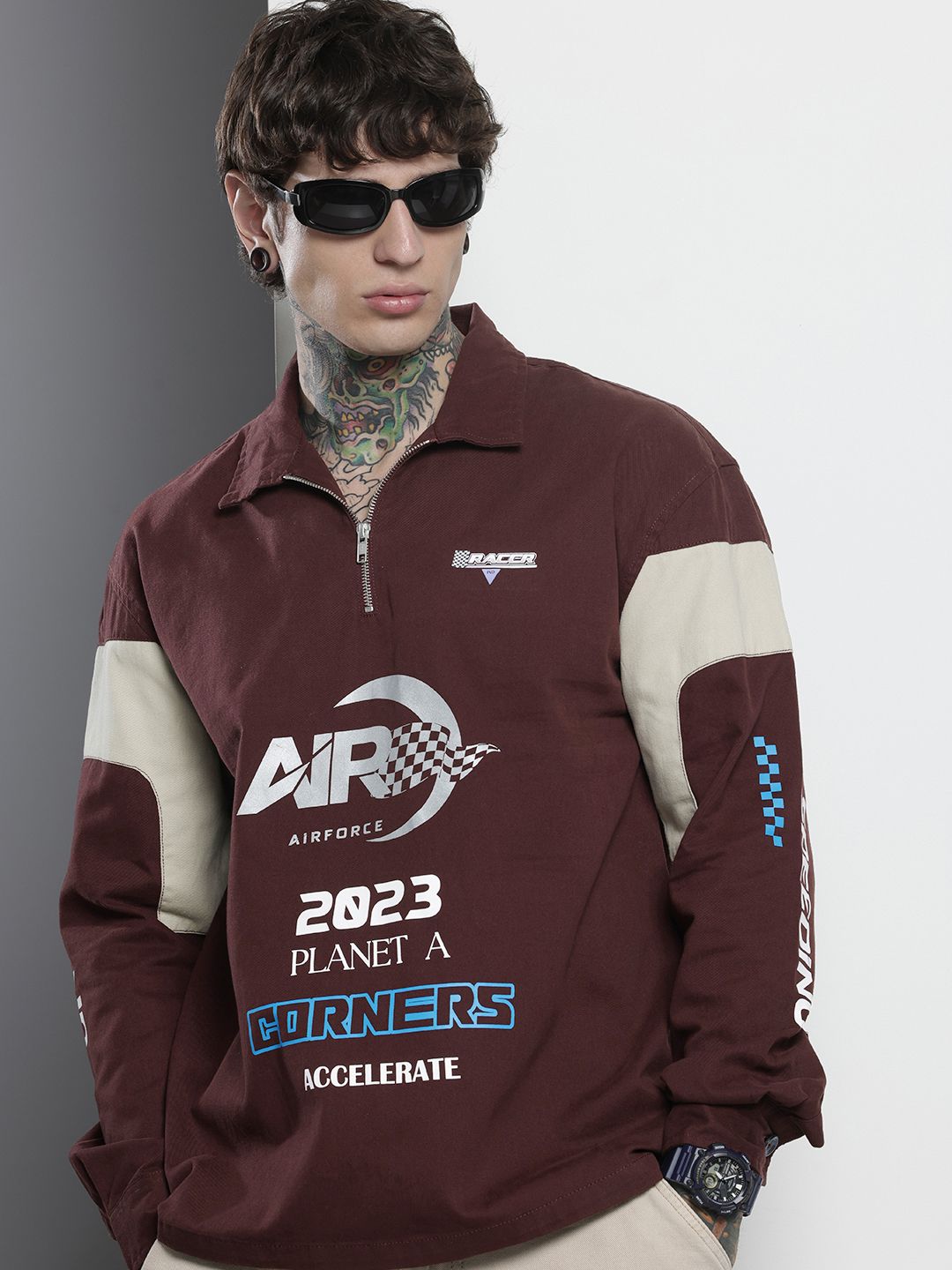 Men's Maroon Regular Fit Graphic Print Street Wear Overshirt