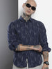 Men's Navy Blue Slim Fit Striped Casual Shirt