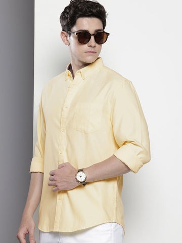 Men's Yellow Slim Fit Solid Casual Shirt