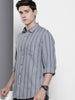 Men's Grey Slim Fit Striped Casual Shirt