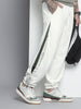 Men's White Relaxed Fit Textured Baggy Joggers