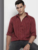 Men's Maroon Slim Fit Striped Casual Shirt