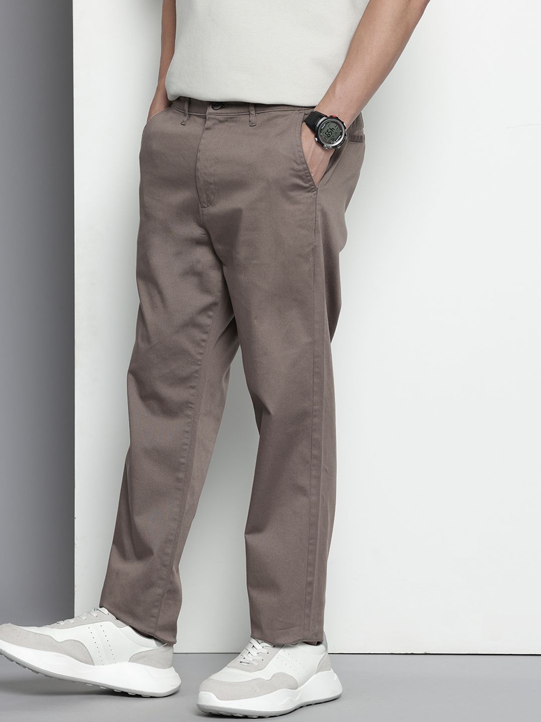 Men's Grey Regular Fit Casual Chinos
