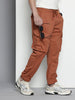 Men's Brown Relaxed Fit Textured Cargo Joggers