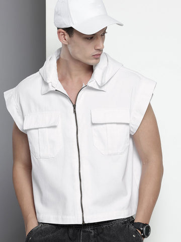 Men's White Oversized Fit Solid Korean Street Shirt