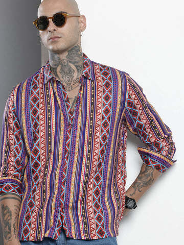 Men's Multicolor Relaxed Fit Aztec Resort Wear Shirt