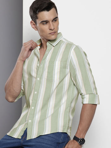 Men's Green Slim Fit Striped Striped Shirt