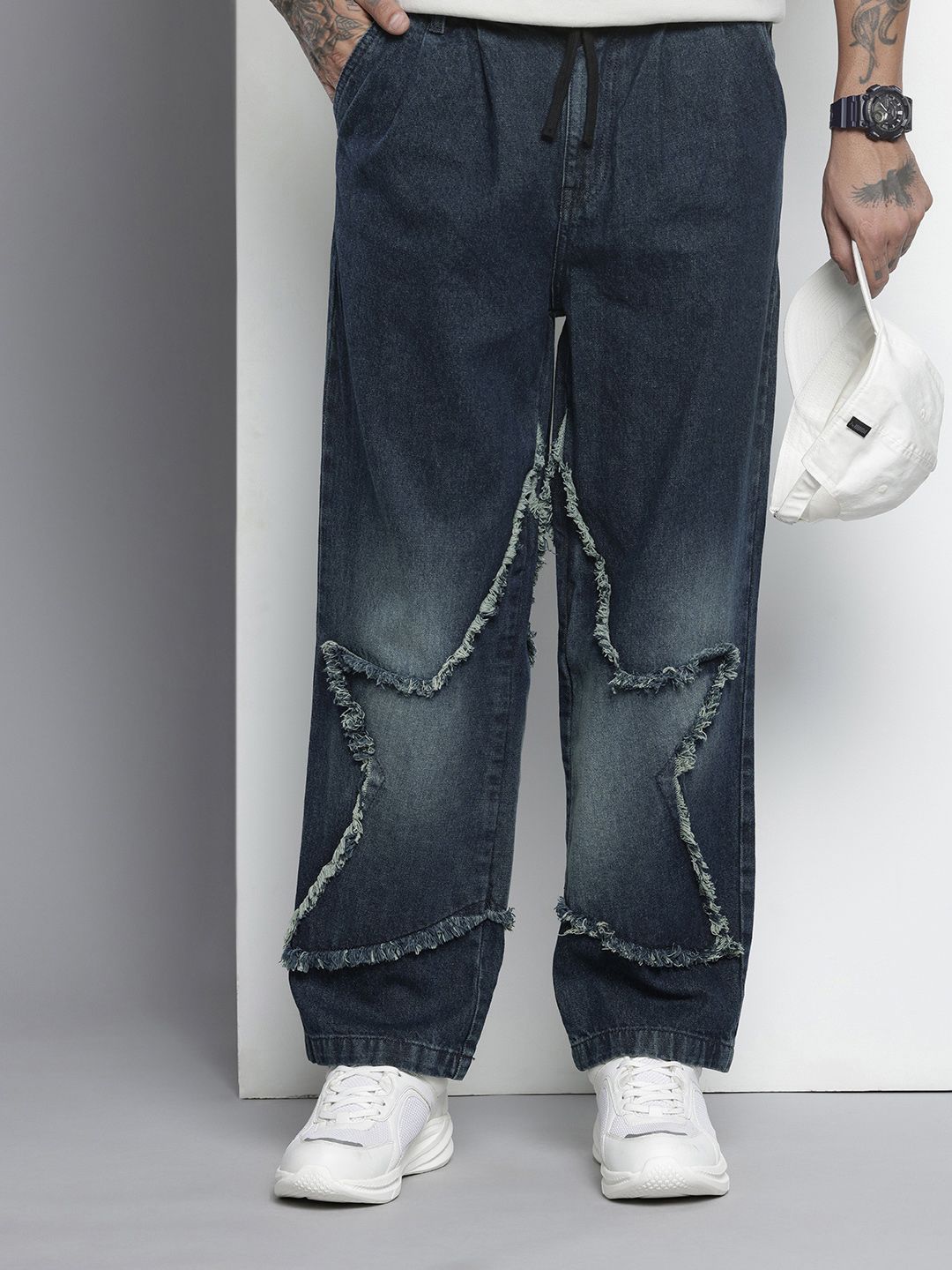 Men's Blue Relaxed Fit Solid Denim Joggers