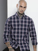 Men's Navy Blue Slim Fit Checked Casual Shirt