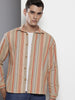 Men's Brown Relaxed Fit Striped Textured Shirt