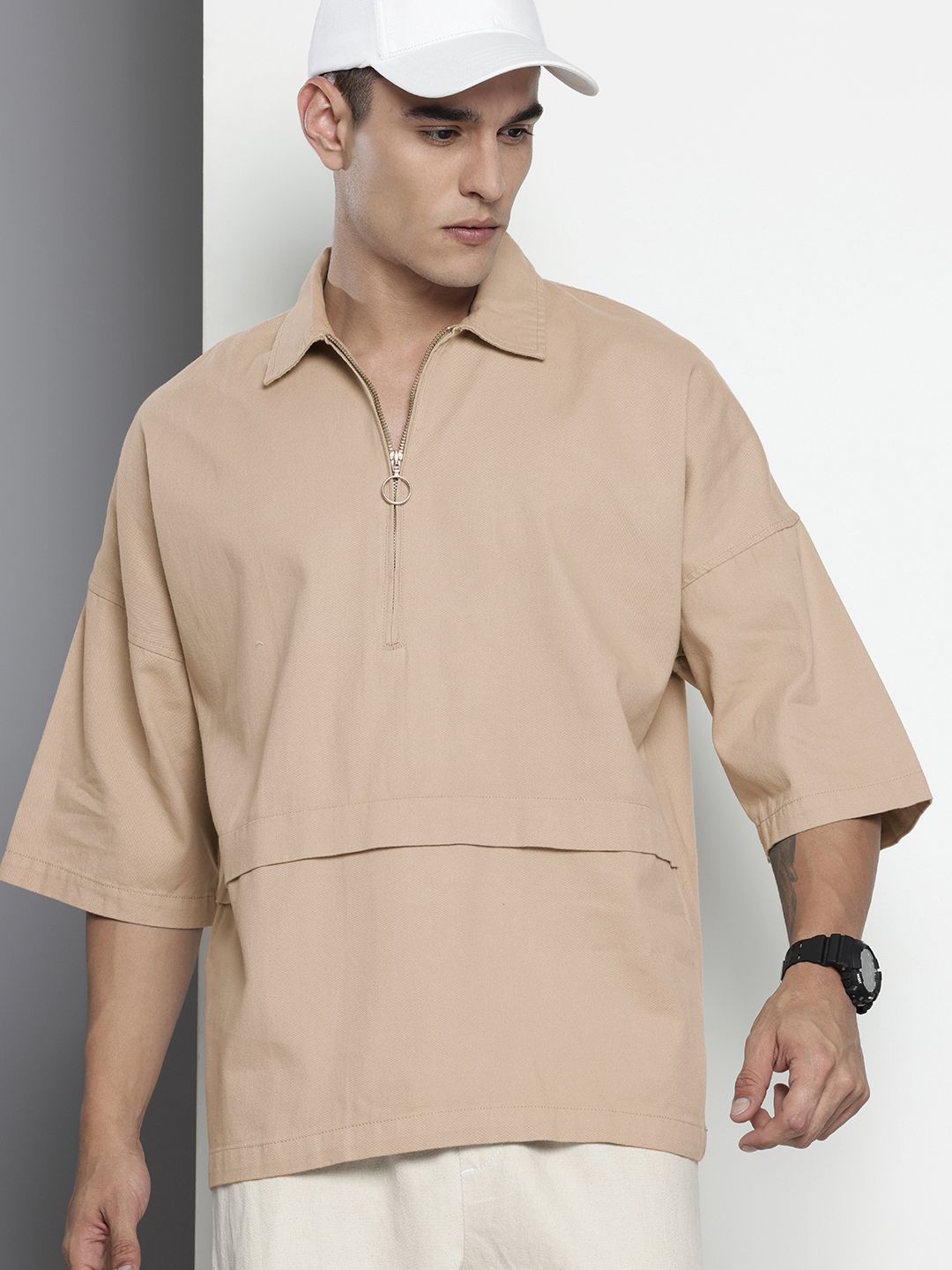 Men's Light Green Oversized Solid Street Wear Shirt
